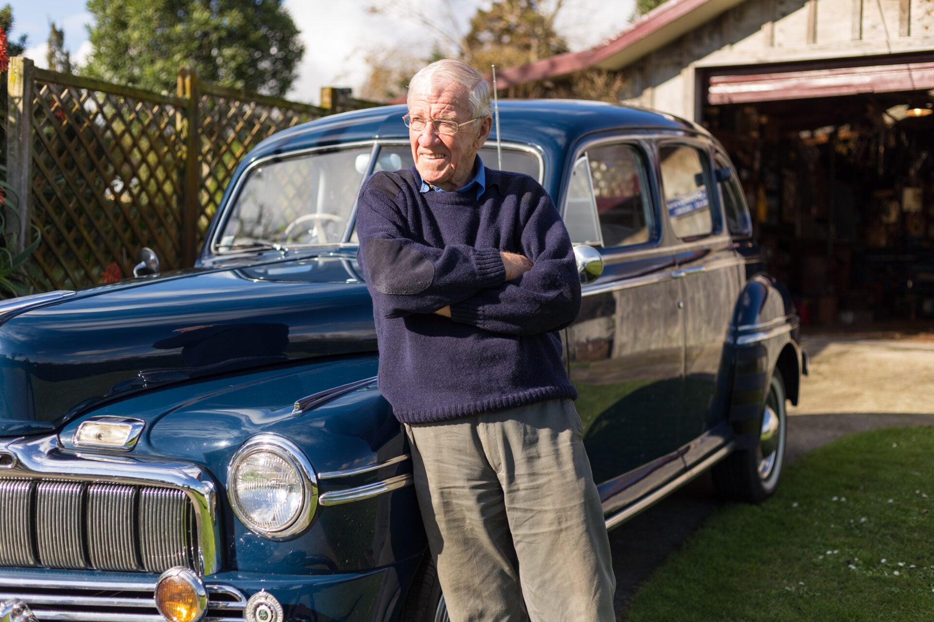 Older man with classic car, Shannon
