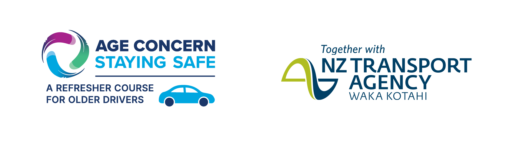 Age Concern New Zealand Staying Safe, and Together with NZTA logo