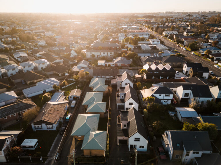 Aerial view of suburban houses