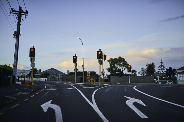 Road by the red stop lights