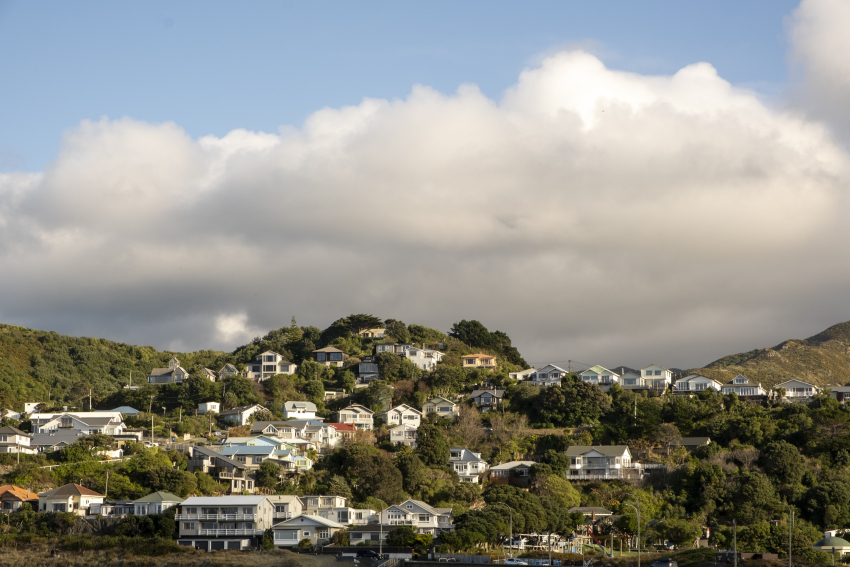 A shot of houses on a hill
