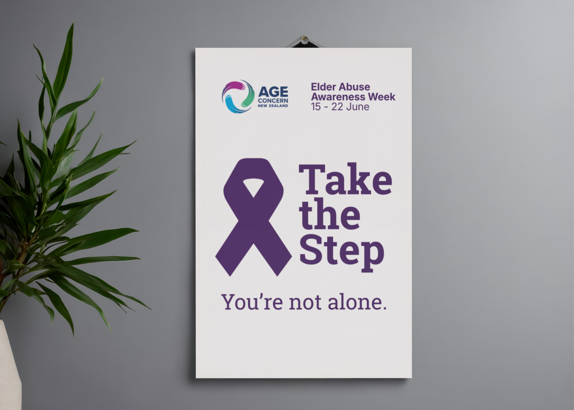 Flyer with the words 'Take the step, you're not alone'