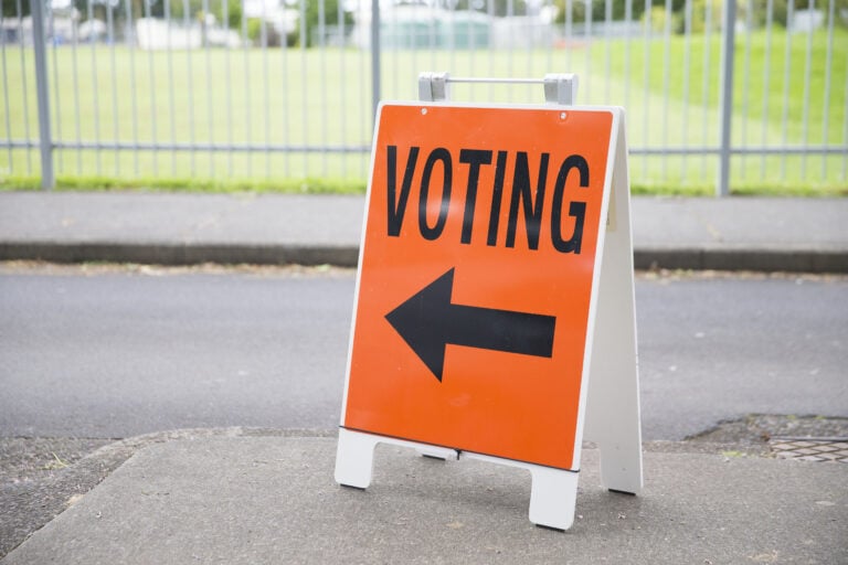 Voting sign on path
